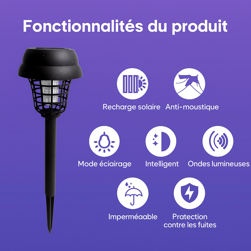 Lampe Solaire ANTI MOUSTIQUE pour l'extérieur (pelouse , terrain , champ )